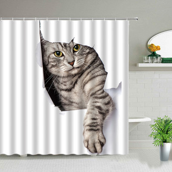 Αστεία κουρτίνα μπάνιου Lovely Cat Dog Ζώο με οθόνη μπάνιου Διακόσμηση μπανιέρας αδιάβροχο ύφασμα Creative Personality υφασμάτινες κουρτίνες
