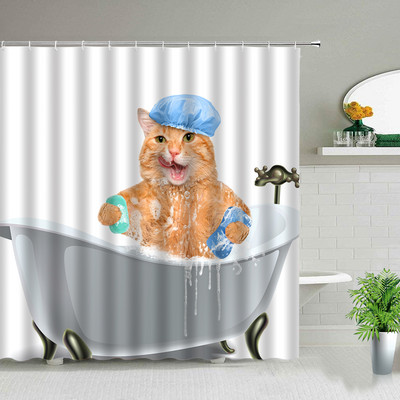 Smieklīgi dušas aizkari Jauki kaķi, suņi, dzīvnieki, vannas istabas ekrāns Vannas dekors Ūdensizturīgs audums Radoša personība, auduma aizkari