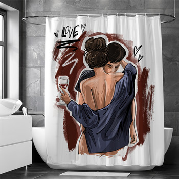 Абстрактно секси голо момиче завеса за душ Водоустойчив полиестерен плат Декор за баня Модни дамски завеси за баня с 12 куки
