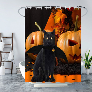 Αστεία χαριτωμένη κουρτίνα ντους γάτας απόκριες κολοκύθας ντεκόρ Μπανιέρα με οθόνη ντους Αδιάβροχη πολυεστερική κουρτίνα μπάνιου Cortina