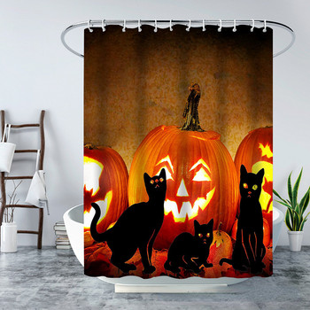 Αστεία χαριτωμένη κουρτίνα ντους γάτας απόκριες κολοκύθας ντεκόρ Μπανιέρα με οθόνη ντους Αδιάβροχη πολυεστερική κουρτίνα μπάνιου Cortina