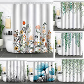 Cvijet Biljni krajolik Bijela zavjesa za tuš 3D vrt Pozadina doma Dekoracija zidova Vodootporne poliesterske kupaonske zavjese za zamračivanje