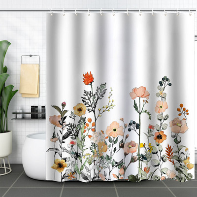 Cvijet Biljni krajolik Bijela zavjesa za tuš 3D vrt Pozadina doma Dekoracija zidova Vodootporne poliesterske kupaonske zavjese za zamračivanje