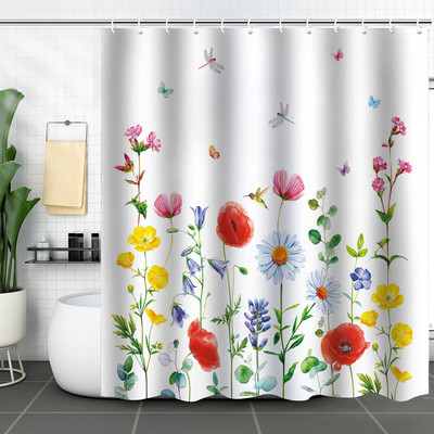 Cvijet Biljni krajolik Bijela zavjesa za tuš 3D vrt Pozadina doma Dekoracija zidova Vodootporne poliesterske kupaonske zavjese za zamračivanje