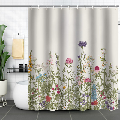 Cvijet Biljni krajolik Bijela zavjesa za tuš 3D vrt Pozadina doma Dekoracija zidova Vodootporne poliesterske kupaonske zavjese za zamračivanje