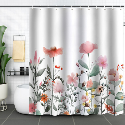 Cvijet Biljni krajolik Bijela zavjesa za tuš 3D vrt Pozadina doma Dekoracija zidova Vodootporne poliesterske kupaonske zavjese za zamračivanje