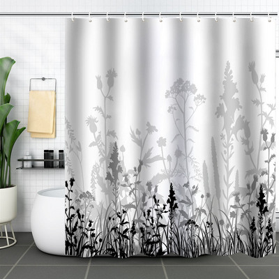 Cvijet Biljni krajolik Bijela zavjesa za tuš 3D vrt Pozadina doma Dekoracija zidova Vodootporne poliesterske kupaonske zavjese za zamračivanje