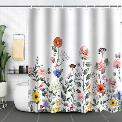 Cvijet Biljni krajolik Bijela zavjesa za tuš 3D vrt Pozadina doma Dekoracija zidova Vodootporne poliesterske kupaonske zavjese za zamračivanje