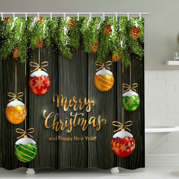 Завеса за душ на Дядо Коледа 3D печат Весела Коледа Декор Полиестер против мухъл Водоустойчиви завеси за баня Затъмнен екран за баня