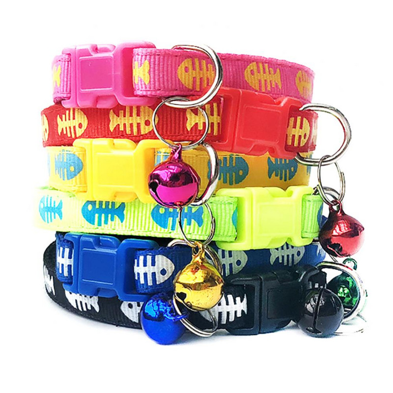 Mājdzīvnieki Suns Kaķis Zivju kaulu apdruka Zvana sprādze Regulējama apkakle Kaklarota Kakla siksna