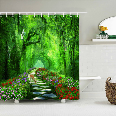 Šumski prirodni krajolik Zavjese za tuširanje Visokokvalitetne vodootporne paravane za kadu Stablo Drveni most Pejzaž Kupaonski pribor Dekoracija