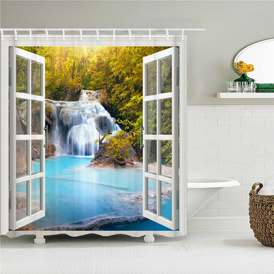 Šumski prirodni krajolik Zavjese za tuširanje Visokokvalitetne vodootporne paravane za kadu Stablo Drveni most Pejzaž Kupaonski pribor Dekoracija