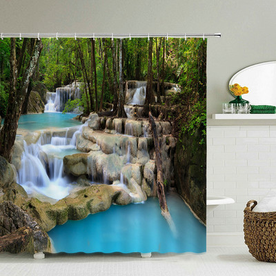 Šumski prirodni krajolik Zavjese za tuširanje Visokokvalitetne vodootporne paravane za kadu Stablo Drveni most Pejzaž Kupaonski pribor Dekoracija