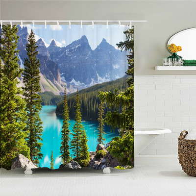 Šumski prirodni krajolik Zavjese za tuširanje Visokokvalitetne vodootporne paravane za kadu Stablo Drveni most Pejzaž Kupaonski pribor Dekoracija