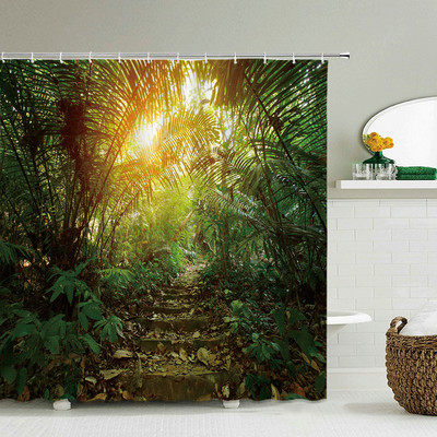 Šumski prirodni krajolik Zavjese za tuširanje Visokokvalitetne vodootporne paravane za kadu Stablo Drveni most Pejzaž Kupaonski pribor Dekoracija