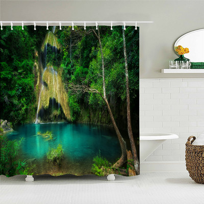 Šumski prirodni krajolik Zavjese za tuširanje Visokokvalitetne vodootporne paravane za kadu Stablo Drveni most Pejzaž Kupaonski pribor Dekoracija
