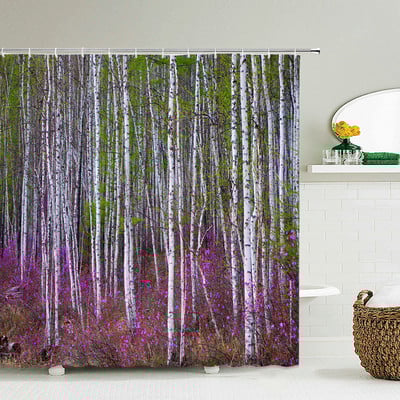 Šumski prirodni krajolik Zavjese za tuširanje Visokokvalitetne vodootporne paravane za kadu Stablo Drveni most Pejzaž Kupaonski pribor Dekoracija