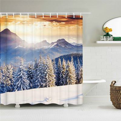 Šumski prirodni krajolik Zavjese za tuširanje Visokokvalitetne vodootporne paravane za kadu Stablo Drveni most Pejzaž Kupaonski pribor Dekoracija