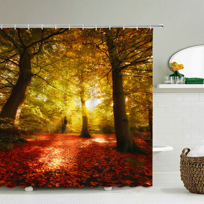 Šumski prirodni krajolik Zavjese za tuširanje Visokokvalitetne vodootporne paravane za kadu Stablo Drveni most Pejzaž Kupaonski pribor Dekoracija