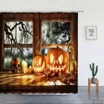 Skeleton Fall Pumpkin Κουρτίνα ντους Halloween Διακόσμηση σπιτιού Skull Castle Witch Horror Forest Landscape αδιάβροχη κουρτίνα μπάνιου