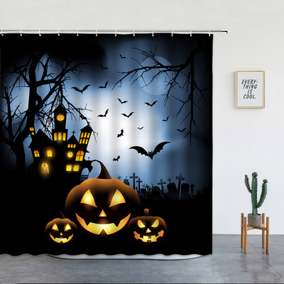 Kostur jesen bundeva tuš zavjesa noć vještica kućni dekor lubanja dvorac vještica horor šumski krajolik vodootporna kupaonska zavjesa