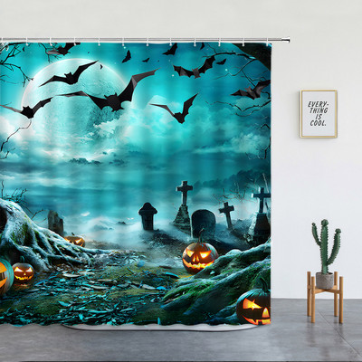 Kostur jesen bundeva tuš zavjesa noć vještica kućni dekor lubanja dvorac vještica horor šumski krajolik vodootporna kupaonska zavjesa
