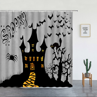 Kostur jesen bundeva tuš zavjesa noć vještica kućni dekor lubanja dvorac vještica horor šumski krajolik vodootporna kupaonska zavjesa