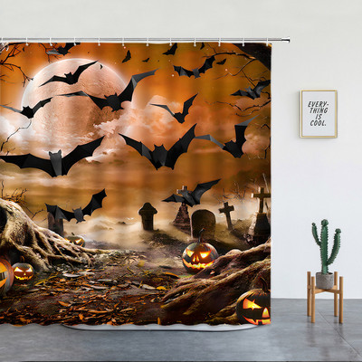 Kostur jesen bundeva tuš zavjesa noć vještica kućni dekor lubanja dvorac vještica horor šumski krajolik vodootporna kupaonska zavjesa