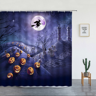 Kostur jesen bundeva tuš zavjesa noć vještica kućni dekor lubanja dvorac vještica horor šumski krajolik vodootporna kupaonska zavjesa