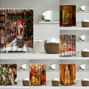 Χριστουγεννιάτικη οθόνη μπανιέρας Μπάνιου υπνοδωματίου Κουρτίνες συσκότισης 3d εκτύπωσης φόντου Διακόσμηση τοίχου Αδιάβροχη πολυεστερική κουρτίνα μπάνιου