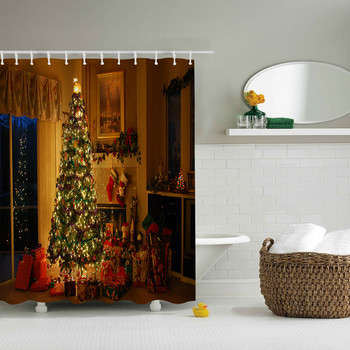 Χριστουγεννιάτικη οθόνη μπανιέρας Μπάνιου υπνοδωματίου Κουρτίνες συσκότισης 3d εκτύπωσης φόντου Διακόσμηση τοίχου Αδιάβροχη πολυεστερική κουρτίνα μπάνιου
