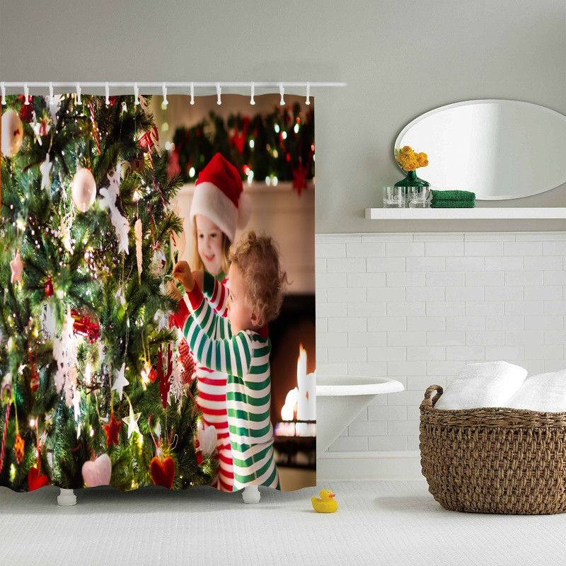 Kalėdinės vonios ekranas Vonios kambario miegamojo tamsios užuolaidos 3D spausdinimo fonas sienų dekoras vandeniui atsparus poliesterio dušo užuolaidos