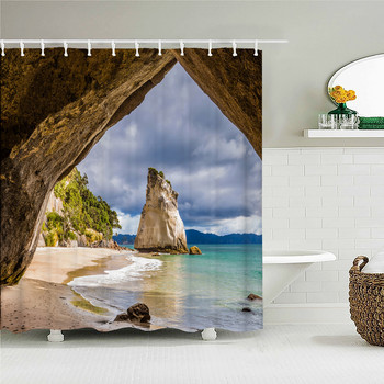 3D отпечатан плажен пейзаж Завеса за душ Зелени растителни листа Природен пейзаж Водоустойчив полиестер Начало Декор Аксесоари за баня