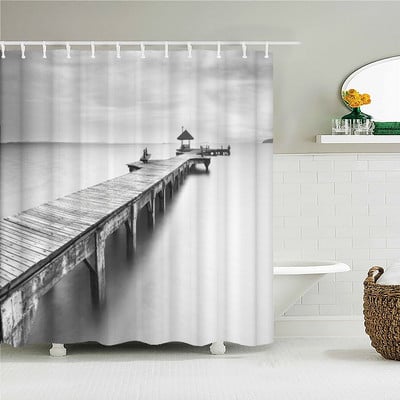 3D drukātas pludmales ainavas dušas aizkars zaļas augu lapas dabas ainava ūdensizturīgs poliesters mājas dekors vannas istabas aksesuāri