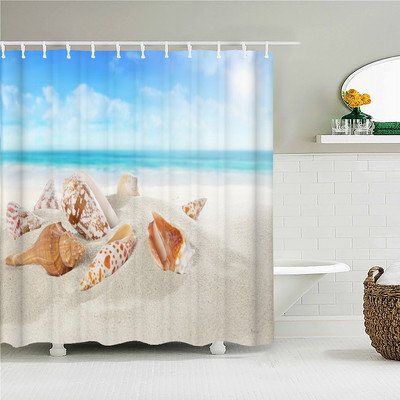 3D drukātas pludmales ainavas dušas aizkars zaļas augu lapas dabas ainava ūdensizturīgs poliesters mājas dekors vannas istabas aksesuāri