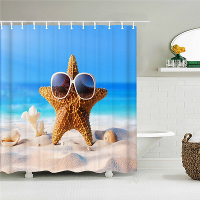 3D drukātas pludmales ainavas dušas aizkars zaļas augu lapas dabas ainava ūdensizturīgs poliesters mājas dekors vannas istabas aksesuāri