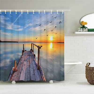 3D drukātas pludmales ainavas dušas aizkars zaļas augu lapas dabas ainava ūdensizturīgs poliesters mājas dekors vannas istabas aksesuāri