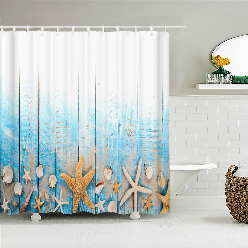 3D drukātas pludmales ainavas dušas aizkars zaļas augu lapas dabas ainava ūdensizturīgs poliesters mājas dekors vannas istabas aksesuāri