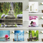 Buddha Zen Stone Lotus Pejzažna zavjesa za tuširanje 3D Print Garden Decor Screen Screen Vodootporna poliesterska tkanina Komplet kupaonskog pribora