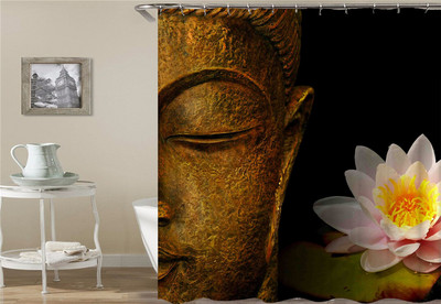 Buddha Zen Stone Lotus Pejzažna zavjesa za tuširanje 3D Print Garden Decor Screen Screen Vodootporna poliesterska tkanina Komplet kupaonskog pribora