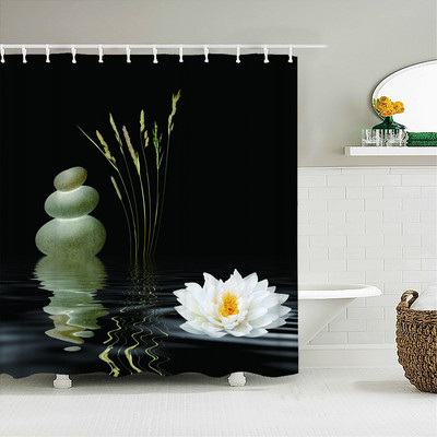 Buddha Zen Stone Lotus Pejzažna zavjesa za tuširanje 3D Print Garden Decor Screen Screen Vodootporna poliesterska tkanina Komplet kupaonskog pribora
