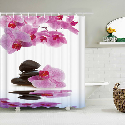 Buddha Zen Stone Lotus Pejzažna zavjesa za tuširanje 3D Print Garden Decor Screen Screen Vodootporna poliesterska tkanina Komplet kupaonskog pribora