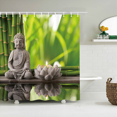 Buddha Zen Stone Lotus Pejzažna zavjesa za tuširanje 3D Print Garden Decor Screen Screen Vodootporna poliesterska tkanina Komplet kupaonskog pribora