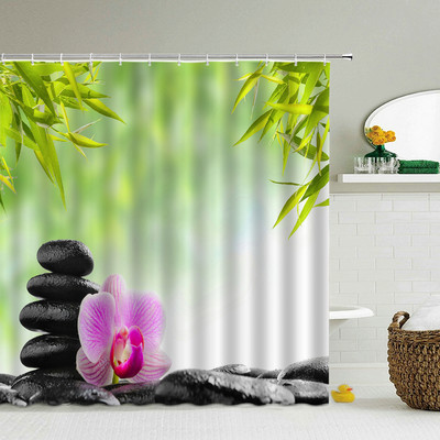 Buddha Zen Stone Lotus Pejzažna zavjesa za tuširanje 3D Print Garden Decor Screen Screen Vodootporna poliesterska tkanina Komplet kupaonskog pribora
