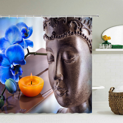 Buddha Zen Stone Lotus Pejzažna zavjesa za tuširanje 3D Print Garden Decor Screen Screen Vodootporna poliesterska tkanina Komplet kupaonskog pribora