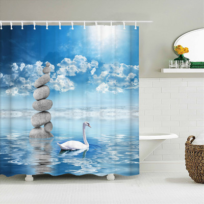 Buddha Zen Stone Lotus Pejzažna zavjesa za tuširanje 3D Print Garden Decor Screen Screen Vodootporna poliesterska tkanina Komplet kupaonskog pribora