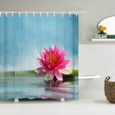 Buddha Zen Stone Lotus Pejzažna zavjesa za tuširanje 3D Print Garden Decor Screen Screen Vodootporna poliesterska tkanina Komplet kupaonskog pribora