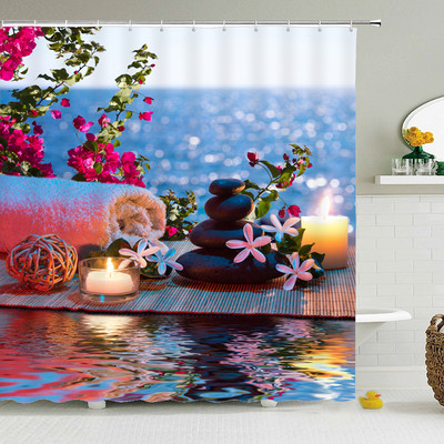 Buddha Zen Stone Lotus Pejzažna zavjesa za tuširanje 3D Print Garden Decor Screen Screen Vodootporna poliesterska tkanina Komplet kupaonskog pribora