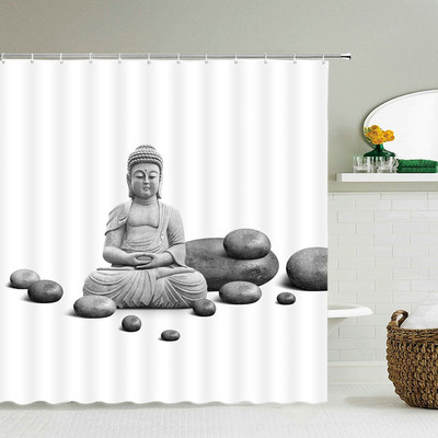 Buddha Zen Stone Lotus Pejzažna zavjesa za tuširanje 3D Print Garden Decor Screen Screen Vodootporna poliesterska tkanina Komplet kupaonskog pribora