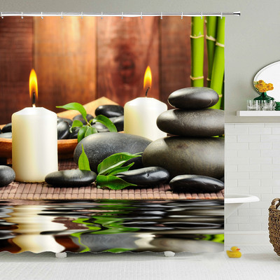 Buddha Zen Stone Lotus Pejzažna zavjesa za tuširanje 3D Print Garden Decor Screen Screen Vodootporna poliesterska tkanina Komplet kupaonskog pribora